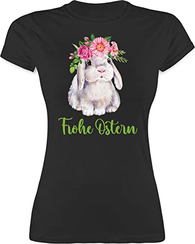Shirt Damen - Outfit - Frohe Ostern Hase I Osterhase I Osterhäschen I Oster Hase - XL - Schwarz - Oster-t-Shirt ostermotiv Ostern￼ t-Shirt ostergeschenke osterfest Tshirt osteroutfit osterartikel von Shirtracer