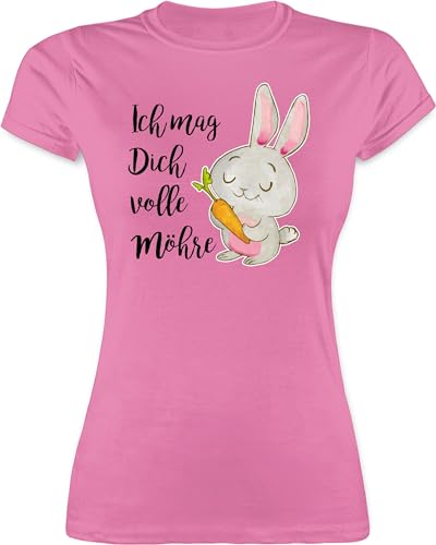 Shirt Damen - Pärchen - Ich mag Dich volle Möhre Hase Karotte I - XXL - Rosa - Hasen t-Shirt Paar Ostern Tshirt Oster-t-Shirt Partner Ostern￼ für Frauen mit Valentinstag Osterhase Shirts t von Shirtracer