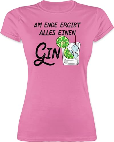 Shirt Damen - Party & Alkohol - Am Ende ergibt Alles einen Gin - M - Rosa - Tshirts für Frauen t Shirts Tshirt Frau t-Shirt t-Shirts Funshirts Kurzarm tailliert t-schirts MADL tischert leiberl von Shirtracer