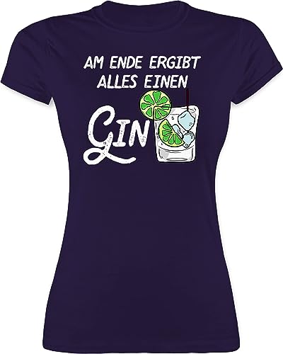 Shirt Damen - Party & Alkohol - Am Ende ergibt Alles einen Gin weiß - M - Lila - Sauf Tshirt t-Shirts Funshirts für Frauen Funshirt Tshirts tishrtt leiberl tailliert tischert t-Shirt Shirts t Frau von Shirtracer