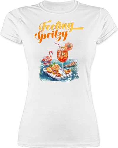 Shirt Damen - Party & Alkohol - Feeling Spritzy Aperol | Aperol Spritz Merchandise | Aperol Spritz Geschenk | Italien | Aperol Spritztour | Aperol Accessoires - XL - Weiß - Tshirt Partyshirt Sauf von Shirtracer