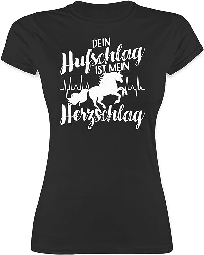 Shirt Damen - Pferde - Dein Hufschlag ist Mein Herzschlag Schriftzug - XL - Schwarz - Pferd zubehör Statement t-Shirt reitkleidung Geschenk+für+pferdeliebhaber Tshirt Frauen reitbekleidung von Shirtracer