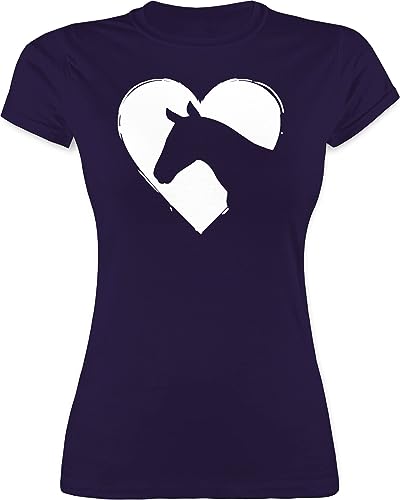 Shirt Damen - Pferde - Herz mit Pferdekopf - M - Lila - Reiter Geschenk Tshirt Pferd t reitzubehör Frauen Pferdesport pferdeliebe pferdemotiven reiten Frau Pferdefreunde reitersachen pferdemotiv von Shirtracer