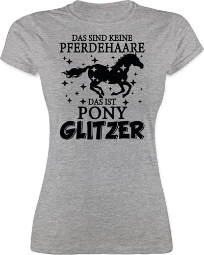 Shirt Damen - Pferde - Das sind Keine Pferdehaare - Das ist Pony Glitzer - schwarz - L - Grau meliert - reitklamotten pferdeliebhaber t-Shirts t-Shirt Frauen Pferd reiten Tshirt pferdeshirts von Shirtracer
