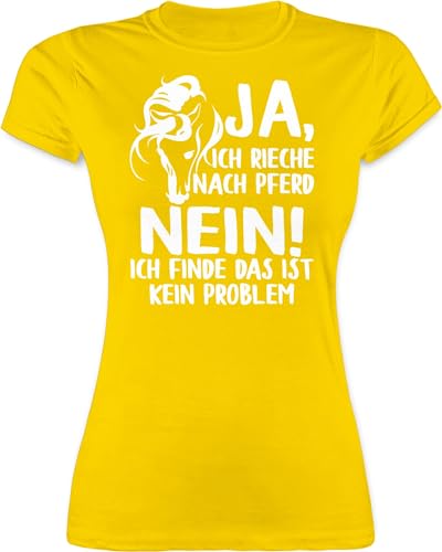 Shirt Damen - Pferde - Ja, ich rieche nach Pferd - Nein! Ich finde das ist kein Problem - weiß - S - Gelb - reiterkleidung REIT t-Shirt Frauen reitersachen pferdesprüchen Tshirt Reiter Sachen von Shirtracer