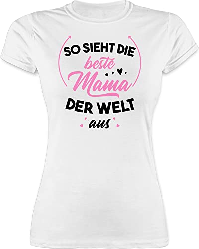Shirt Damen - So Sieht die Beste Mama der Welt aus rosa/schwarz - S - Weiß - muttertagsgeschenke Mum Mutter Tshirt muttertagsgeschenk mütter mom t-Shirt motherday Gift Muttertag von Shirtracer