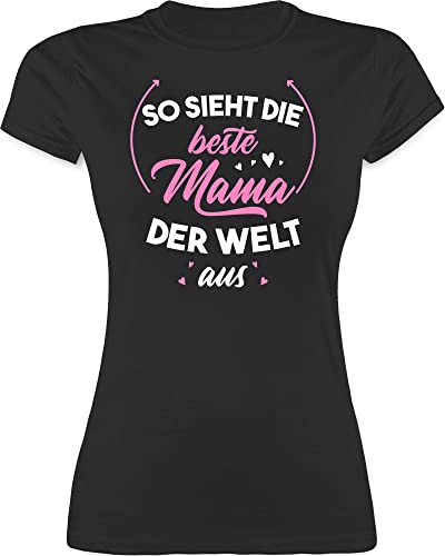 Shirt Damen - So Sieht die Beste Mama der Welt aus rosa/weiß - M - Schwarz - Tshirt muttertagsgeschenke Mum t-Shirt Mutter muttertagsgeschenk mütter Oberteile motherday Gift Muttertag Oberteil von Shirtracer