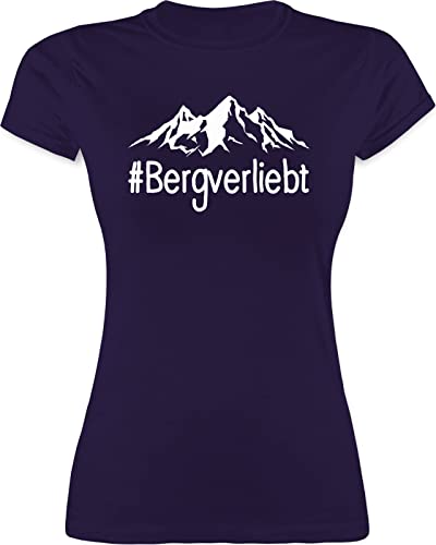 Shirt Damen - Bergverliebt - weiß - M - Lila - t-Shirts für Frauen Berg verliebt Tshirt Woman t-Shirt Wanderer Shirts t Frau Women Kurzarm Geschenke Bergsteiger wandern Funshirt Geschenkideen von Shirtracer