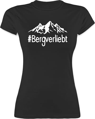 Shirt Damen - Bergverliebt - weiß - M - Schwarz - Geschenkideen für Wanderer Sport Berg Tshirt verliebt Berge Shirts Geschenke Bergsteiger Wander t-Shirt Geschenk wandern Tshirts Fuer Mountain von Shirtracer