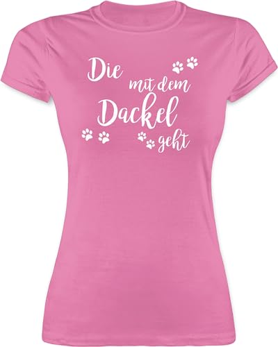 Shirt Damen - Sprüche Statement - Die mit dem Dackel geht weiß - XL - Rosa - Funshirts Statements Dachshund t-Shirt Shirts Aufschrift hundemotiv Tshirt Frauen Spruch t-schirt Tshirts t für von Shirtracer