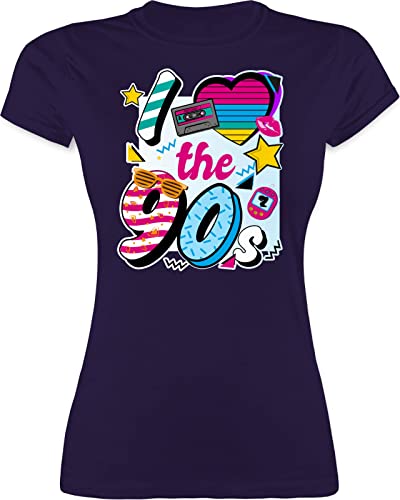 Shirt Damen - Sprüche Statement - I Love The 90s - XXL - Lila - mit Aufschrift Mottoparty 90er Tshirts für Frauen 90ger Jahre Outfit Statements 90ziger Oberteile Karnevals Tshirt nerdgeschenk von Shirtracer