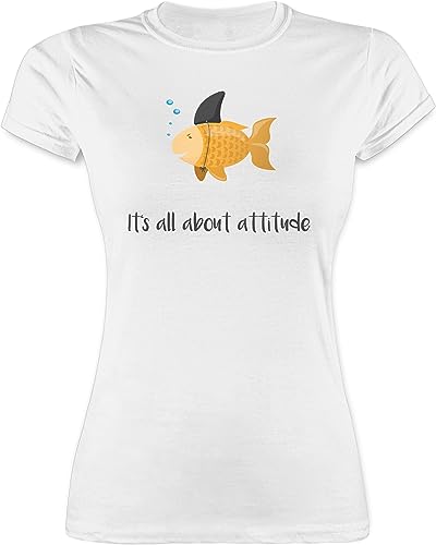 Shirt Damen - Sprüche Statement - It's All About Attitude - L - Weiß - Funshirts mit Aufschrift hai Shirts Statements-Shirts Statements Fisch Tshirt Damen-Statement-t-Shirt sprüchen￼ fischen von Shirtracer