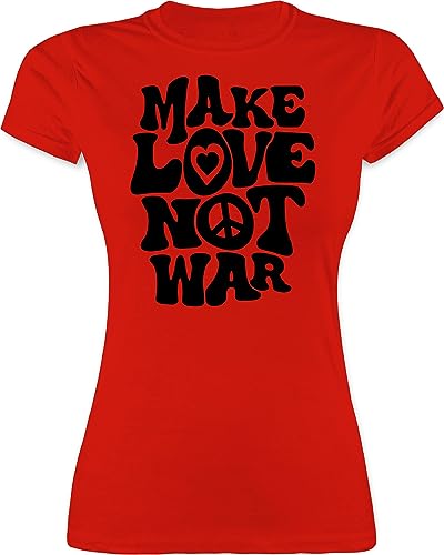 Shirt Damen - Sprüche Statement - Make Love not war I Hippie I Flower Power - XXL - Rot - Peace t Funshirts mit Aufschrift Zeichen für Frauen Statements-Shirts Statements Tshirt von Shirtracer