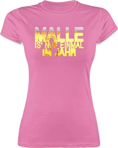 Shirt Damen - Sprüche Statement - Malle is' nur einmal im Jahr Bier - L - Rosa - Mallorca t-Shirt Frauen Tshirt Shirts mit Spruch ist Tshirts Party gibt's Oberteil Funshirt t-Shirts tailliert von Shirtracer