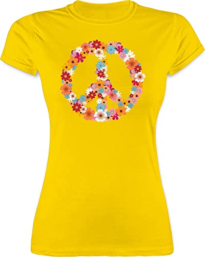 Shirt Damen - Sprüche Statement - Peace Flower Power - Hippie Peace Zeichen Friedenszeichen 90er 70er - M - Gelb - siebziger Jahre t-Shirt für Frauen Tshirt Love Shirts t 90 er Flower+Power von Shirtracer