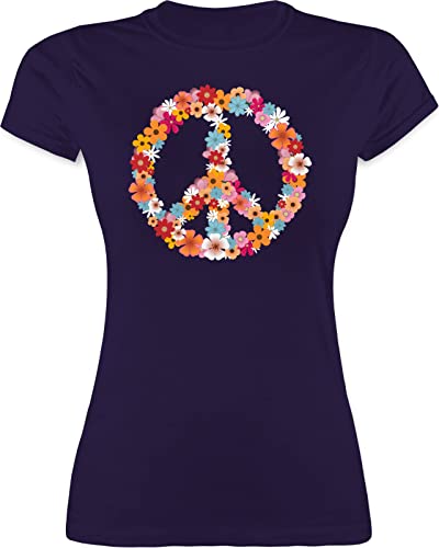 Shirt Damen - Sprüche Statement - Peace Flower Power - Hippie Peace Zeichen Friedenszeichen 90er 70er - M - Lila - Jahre Tshirt für Frauen 90 Stil t Outfits Party Tshirts t-Shirt Love tischert von Shirtracer