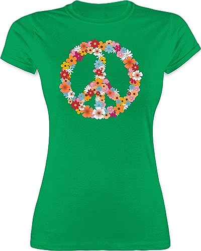 Shirt Damen - Sprüche Statement - Peace Flower Power Hippie Peace Zeichen I Friedenszeichen I 90er I 70er - S - Grün - friedensshirt Funshirts mit Aufschrift 90s Tshirt Hippy Style von Shirtracer