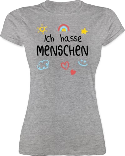 Shirt Damen - Sprüche Statement - Spruch - Ich Hasse Menschen - XL - Grau meliert - schwarzer Humor Tshirt Funshirts mit Aufschrift hassen t-Shirts schwarzem Statements-Shirts Statements Shirts von Shirtracer