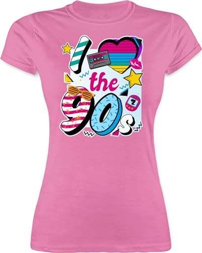 Shirt Damen - Sprüche Statement - I Love The 90s - XXL - Rosa - Tshirts Frauen Outfit 90er Jahre Geeks 90ger Party MADL Tshirt 90 t-Shirt nerdige 90’s t Shirts Tops mit Aufschrift 90-er von Shirtracer