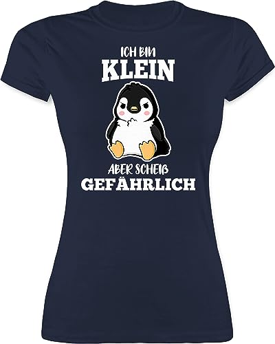 Shirt Damen - Sprüche Statement mit Spruch - Ich Bin klein Aber scheiß gefährlich Pinguin weiß - S - Navy Blau - Tshirt für Frauen t-Shirt t lustig Shirts lustige+sprüche+für+t-Shirts Kurzarm von Shirtracer