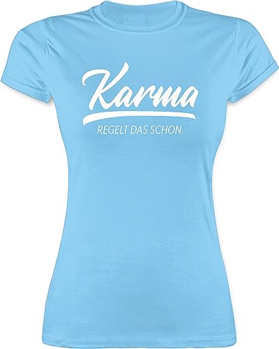 Shirt Damen - Sprüche Statement mit Spruch - Karma - regelt das Schon - M - Hellblau - lustige t-Shirts t Frauen Tshirt Shirts sprüchen lustig t- lustigen t-Shirt freche Tshirts Spruchshirt von Shirtracer