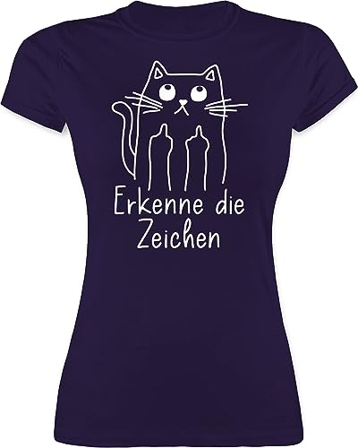 Shirt Damen - Sprüche Statement mit Spruch - Katzensprüche Lustig Katze Katzenfan Geschenk Erkenne die Zeichen - M - Lila - sprüchen Drauf t- Shirts t-Shirt zur Einschulung Tshirt für witzige t von Shirtracer