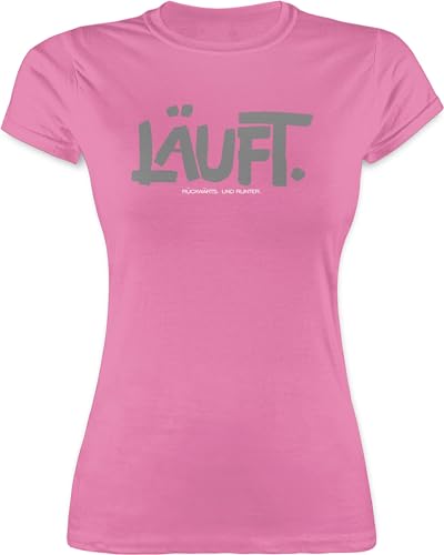 Shirt Damen - Statement - Läuft - Läuft Lustig Sprüche Lustiger Spruch Nerd Geek Läuft bei Mir - XL - Rosa - spruche rückwärts t- Shirts t-Shirt mit frechen sprüchen zocker Frauen t-Shirts von Shirtracer