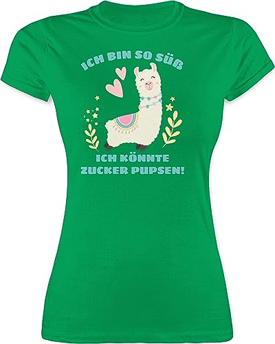 Shirt Damen - Sprüche Statement mit Spruch - Lama Ich Bin so süß ich könnte Zucker Pupsen - M - Grün - Tshirt spruchshirts sprueche Pups t-Shirts Tier Spruchshirt sprüchen Suess Shirts lustig von Shirtracer