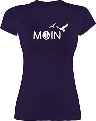 Shirt Damen - Sprüche Statement - Moin Moin Hamburg Maritime Nordsee Geschenk - XL - Lila - Tshirt Shirts mit Aufschrift nordische t-schirts seemanns Oberteile norddeutsche t-Shirt Frauen möven von Shirtracer