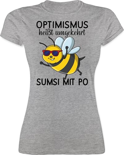 Shirt Damen - Sprüche Statement Spruch - Optimismus heißt umgekehrt Sumsi mit Po I Büro Arbeitskollegen - XL - Grau meliert - Bienen spruchshirts sprueche bee t-Shirts lustige t Spruchshirt von Shirtracer
