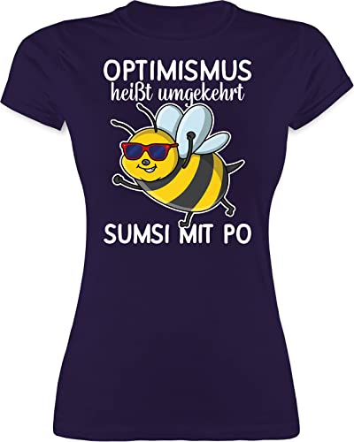 Shirt Damen - Sprüche Statement Spruch - Optimismus heißt umgekehrt Sumsi mit Po - weiß - XL - Lila - t-Shirt t Shirts Tshirt sprüchen Frauen t-Shirts auf Tshirts lustige Kurzarm sarkastischen von Shirtracer