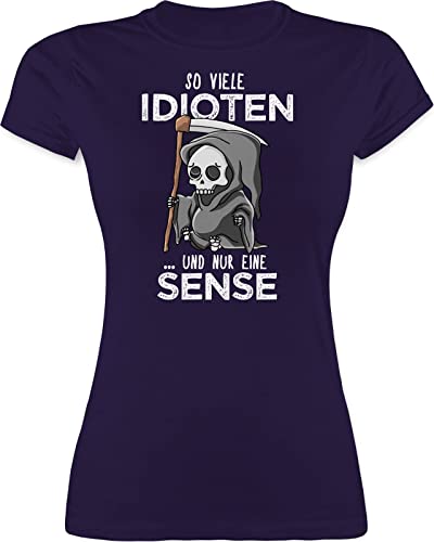 Shirt Damen - Sprüche Statement mit Spruch - So viele Idioten und nur eine Sense - Sarkasmus Guten Morgen Kollegen Geschenk - S - Lila - Tshirt sprüchen Frauen lustige+sprüche+für+t-Shirts t von Shirtracer