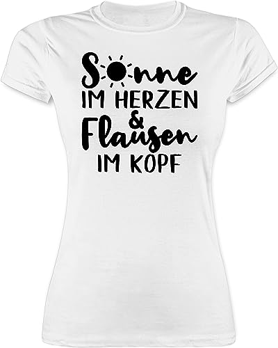 Shirt Damen - Sprüche Statement mit Spruch - Sonne im Herzen und Flausen im Kopf - schwarz - L - Weiß - t-Shirt Frauen spruche Tshirt Spruch. t-Shirt Spruchshirt spruechen t-schirts von Shirtracer