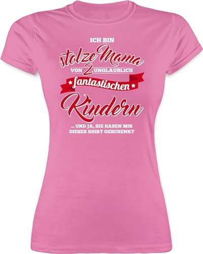 Shirt Damen - Stolze Mama 2 Fantastische Kinder - L - Rosa - Geschenke für von Kindern muttertagsgeschenke Mum Kind Tshirt muttertagsgeschenk t-Shirt mom mütter Mutter töchtern Oberteil von Shirtracer