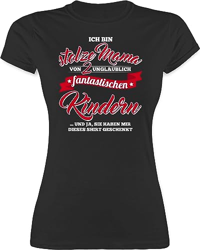 Shirt Damen - Stolze Mama 2 Fantastische Kinder - L - Schwarz - Geschenke für von Kindern muttertagsgeschenke Mum Kind Tshirt muttertagsgeschenk t-Shirt mom mütter Mutter töchtern Oberteil von Shirtracer