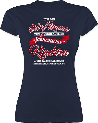 Shirt Damen - Stolze Mama 2 Fantastische Kinder - S - Navy Blau - Geschenke für von Kindern muttertagsgeschenke Mum Kind Tshirt muttertagsgeschenk t-Shirt mom mütter Mutter töchtern Oberteil von Shirtracer