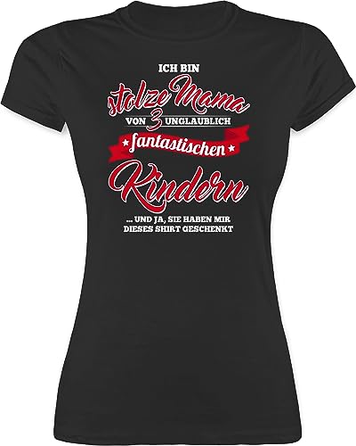 Shirt Damen - Stolze Mama 3 Fantastische Kinder - M - Schwarz - muttertagsgeschenk muttertagsgeschenke Mum Mutter t-Shirt Geschenke mom Tshirt mütter von Kindern für Frauen Muttertag von Shirtracer