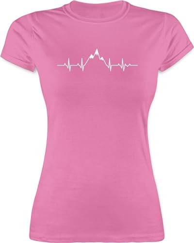 Shirt Damen - Symbol und Zeichen Outfit - Herzschlag Berge - S - Rosa - Tshirt tailliert Berg t-Shirt Frauen wandern t mit Kurzarm Shirts Rundhals Frau wandershirt Bergen t-Shirts wanderfreund von Shirtracer