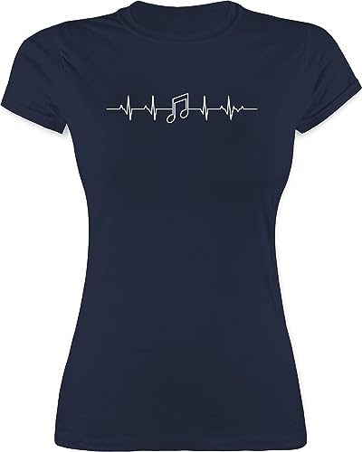 Shirt Damen - Symbol und Zeichen Outfit - Herzschlag Musik Note - XL - Navy Blau - Tshirts Fuer Frauen Noten (Musik) Frau Tshirt Music Notes tailliert nòte Motiv t Shirts musiknote t-Shirt mit von Shirtracer