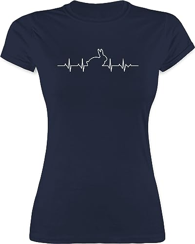 Shirt Damen - Tiere Meerschweinchen & Co. - Herzschlag Hase - M - Navy Blau - hasenshirt t-Shirt mit tiermotiven tiermotiv hasi Tshirt Oster Shirts Tshirt, das Tier Animal Hasen Funshirt t Tieren von Shirtracer