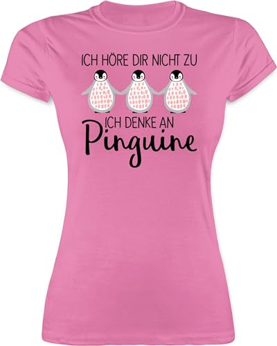 Shirt Damen - Tiere Meerschweinchen Hase & Co. - Ich denke an Pinguine - M - Rosa - tiermotive Pinguin Liebe Tshirts Frauen mit Tieren Tshirt Shirts t-Shirt t-Shirt Oberteile t-Shirts Kurzarm t von Shirtracer