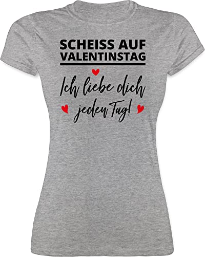 Shirt Damen - Partner Liebe - Scheiss auf Valentinstag I - M - Grau meliert - valentinsgeschenk für sie Jahrestag Geschenk Geschenke valentinsgeschenke verliebte Paare sprüche persönliche zum von Shirtracer