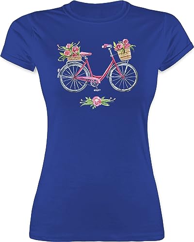 Shirt Damen - Retro - Vintage Fahrrad Wasserfarbe Blumen - M - Royalblau - Bicycle Frauen t-Shirt mit Aufdruck fahrrädern t-schirt t Blume leiberl Motiven Tshirt t-schirts Tshirts t-Shirts Kurzarm von Shirtracer