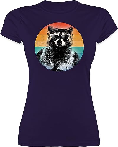 Shirt Damen - Vintage Retro - Cooler Waschbär Raccoon - M - Lila - Tshirt waschbären Tshirts t-Shirts t-Shirt Shirts Frauen t von Shirtracer