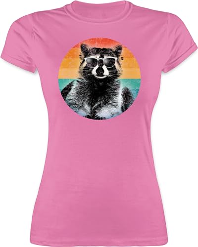 Shirt Damen - Vintage Retro - Cooler Waschbär Raccoon - S - Rosa - Tshirt waschbären t-Shirts t-Shirt Shirts Tshirts t Frauen von Shirtracer