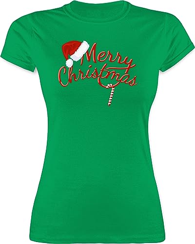 Shirt Damen - Weihnachten - Merry Christmas Zuckerstange I Weihnachtsmotiv - L - Grün - weihnachtsdamenpullover weihnachtsthirt weihnacht Xmas Tshirt weihnachtstschirt weihnachtstshirt Weihnachts von Shirtracer