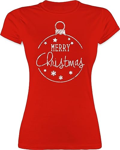 Shirt Damen - Weihnachten Geschenke Bekleidung - Merry Christmas handgemalt - L - Rot - weihnachtsshirt weihnachtsthirt weihnachtsmotiv Weihnachts Tshirt weihnachtstshirts weihnachtstshirt weihnacht von Shirtracer