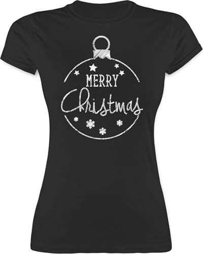 Shirt Damen - Weihnachten Geschenke Bekleidung - Merry Christmas handgemalt - S - Schwarz - weihnachtsshirt weihnachtsthirt weihnachtsmotiv Weihnachts Tshirt weihnachtstshirts weihnachtstshirt von Shirtracer
