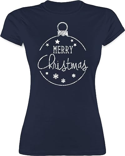 Shirt Damen - Weihnachten Geschenke Bekleidung - Merry Christmas handgemalt - XXL - Navy Blau - weihnachtsshirt weihnachtsthirt weihnachtsmotiv Weihnachts Tshirt weihnachtstshirts weihnachtstshirt von Shirtracer