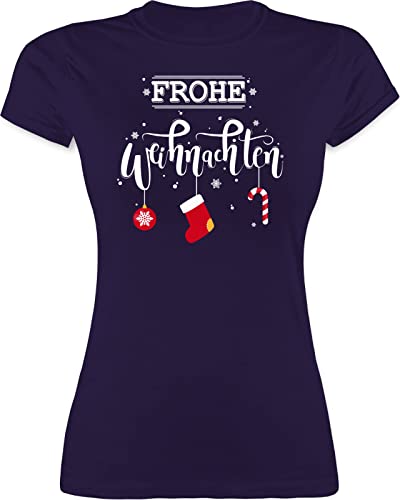 Shirt Damen - Geschenke Christmas Bekleidung - Frohe Weihnachten - XXL - Lila - weihnchts t-Shirt Merry Tshirt weihnachtsartikel Tshirts Oberteil Chrismas t Outfit x-Mas Frauen t–Shirt Xmas von Shirtracer